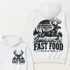 Fast Food Wild & Free Deer Hunting Hoodie EST.Year Vintage Buck Hunter Forest Graphic Hoodie