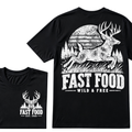 Fast Food Wild & Free Deer Hunting T-Shirt EST.Year Vintage Buck Hunter Forest Graphic Tee