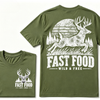 Fast Food Wild & Free Deer Hunting T-Shirt EST.Year Vintage Buck Hunter Forest Graphic Tee