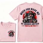 Custom EST Year When God Made Me He Grinned And Said This'll Be Fun Western Cowboy Skull Patriotic T-Shirt