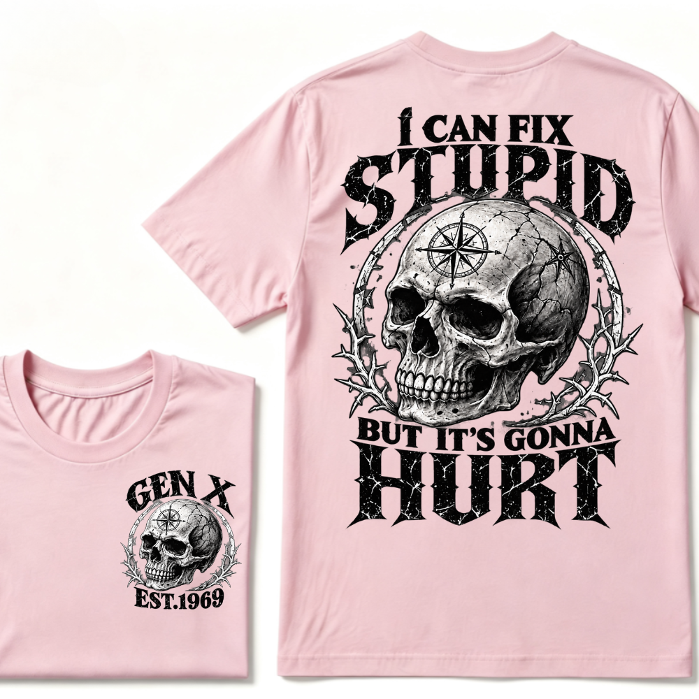Gen X EST.Year Skull Compass I Can Fix Stupid But It's Gonna Hurt Vintage Graphic T-Shirt