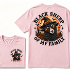 Black Sheep Of My Family EST.Year Halloween Witch Sheep T-Shirt, Pumpkin Bat Moon Spooky Front Back Print Graphic Tee