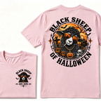 Black Sheep Of Halloween EST.Year Cool Sheep Sunglasses Pumpkin Graveyard Print T‑Shirt Retro Halloween Graphic Tee