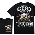When God Made Me He Grinned And Said This'll Be Fun Gen X EST.Year Eagle American Flag T-Shirt