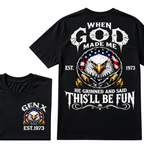 When God Made Me He Grinned And Said This'll Be Fun Gen X EST.Year Eagle American Flag T-Shirt