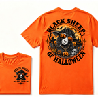 Black Sheep Of Halloween EST.Year Cool Sheep Sunglasses Pumpkin Graveyard Print T‑Shirt Retro Halloween Graphic Tee