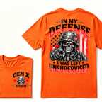 Gen X EST.Year In My Defense I Was Left Unsupervised Soldier Skull American Flag Graphic T-Shirt