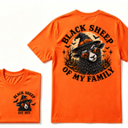Black Sheep Of My Family EST.Year Halloween Witch Sheep T-Shirt, Pumpkin Bat Moon Spooky Front Back Print Graphic Tee