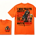 I Was Told To Check My Attitude American Flag Skeleton Beer Cross EST.Year Double Sided Print T‑Shirt