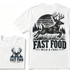 Fast Food Wild & Free Deer Hunting T-Shirt EST.Year Vintage Buck Hunter Forest Graphic Tee