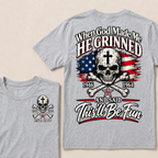 Custom EST Year When God Made Me He Grinned And Said This'll Be Fun 1946-1964 Boomer Skull American Flag T-Shirt