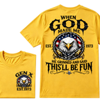 When God Made Me He Grinned And Said This'll Be Fun Gen X EST.Year Eagle American Flag T-Shirt