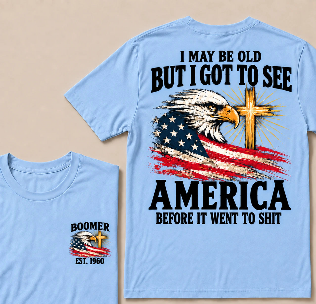 Boomer EST.Year I May Be Old But I Got To See America Vintage Eagle USA Flag T-Shirt