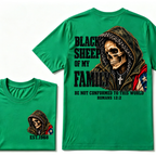lack Sheep Of My Family Romans 12:2 Bible Verse Skull Hooded EAT.Year T-Shirt, Christian Patriotic Tee