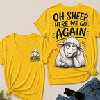 "Oh Sheep, Here We Go Again" Funny Sheep V-Neck Tee