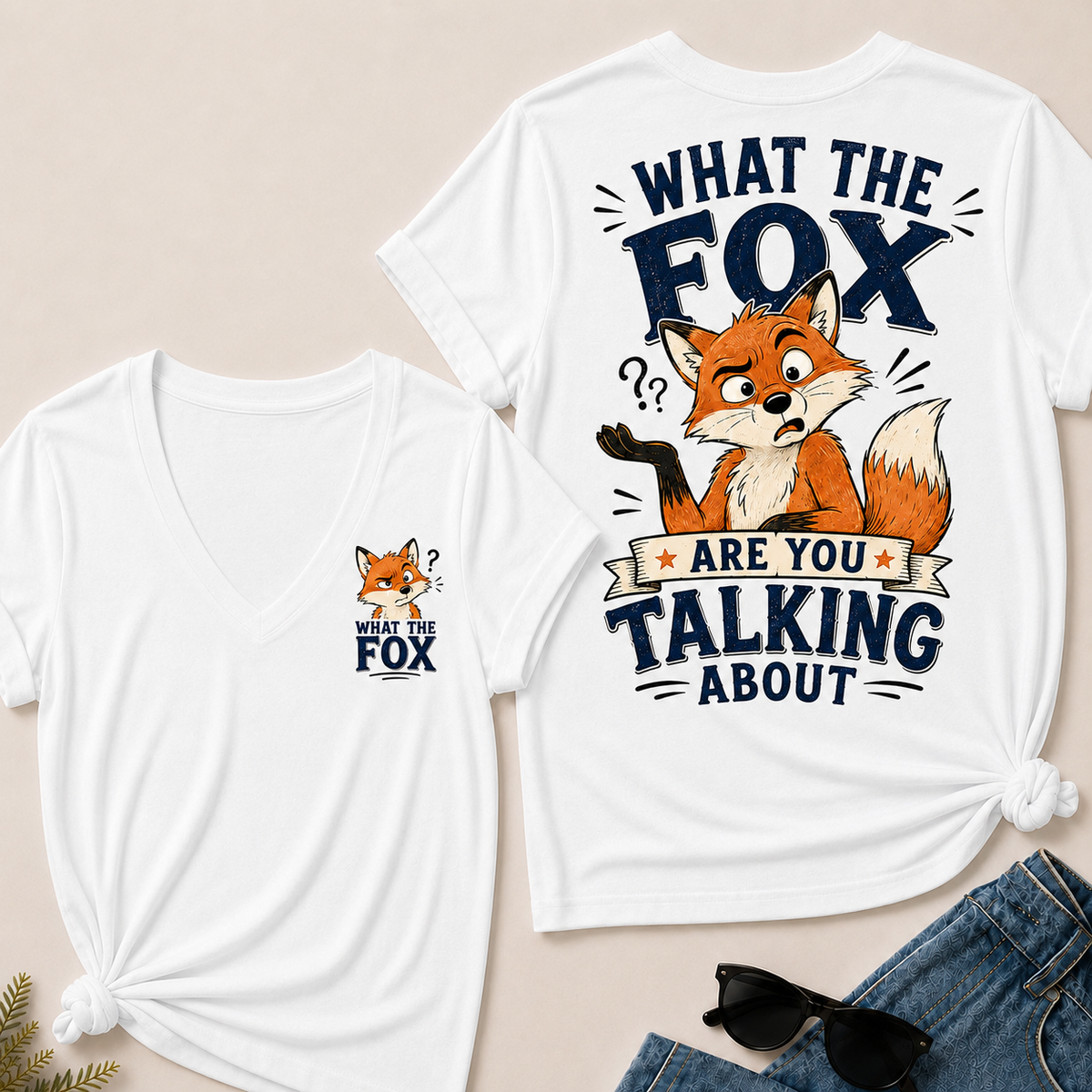 "What The Fox" Confused Shrug V-Neck Tee