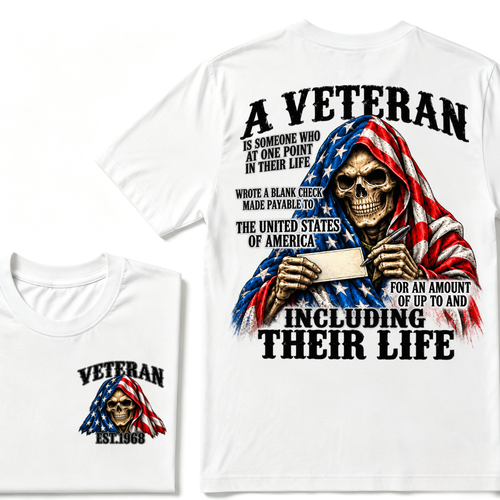 A Veteran Is Someone Who Wrote A Blank Check To America Skull US Flag EST.Year T-Shirt, Veteran Memorial Gift Tee
