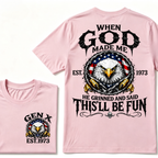 When God Made Me He Grinned And Said This'll Be Fun Gen X EST.Year Eagle American Flag T-Shirt