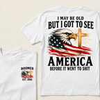 Boomer EST.Year I May Be Old But I Got To See America Vintage Eagle USA Flag T-Shirt